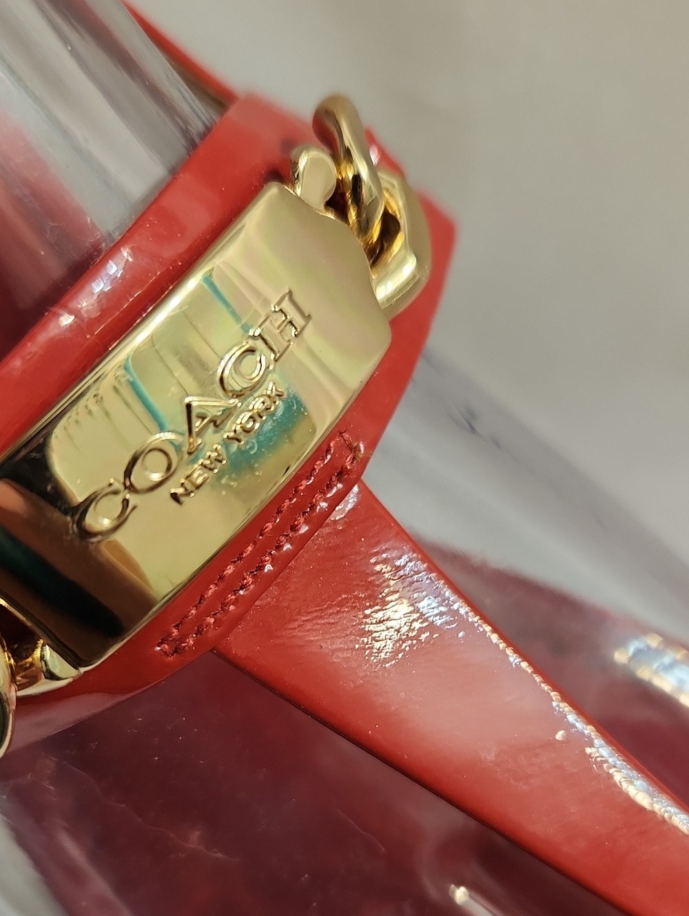 Coach Catherine Red Gold Glossy Patent Leather T-Strap Sandals (W Size 7) - Picture 5 of 11